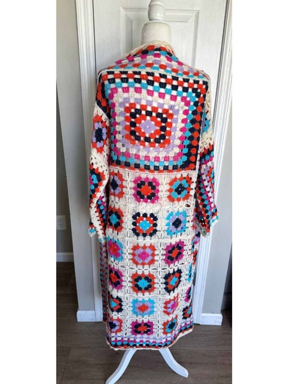 POL Mosaic Crochet Cardigan Cottagecore Granny Squares Boho One Size - Picture 2 of 9